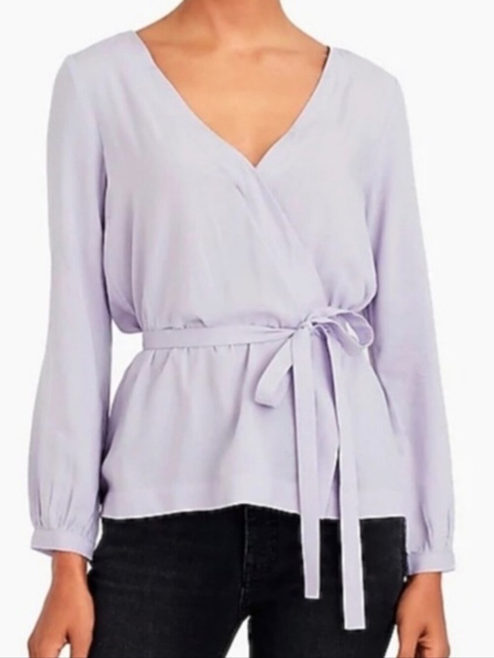 J. Crew Mercantile Lavender Purple Faux-Wrap Dressy Office Belted Top, Size 8 - Picture 8 of 9
